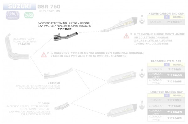 Arrow Zwischenrohr für Endschalldämpfer Pro-Racing und Endschalldämpfer original