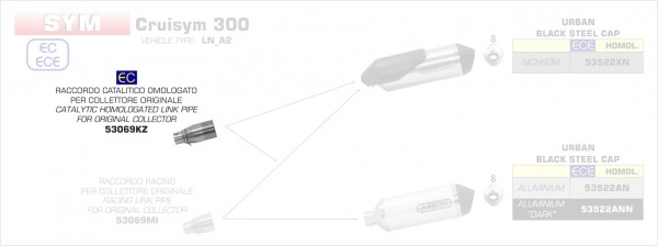 53069KZ-Arrow Verbindungsrohr mit Kat SYM CRUISYM 300 17