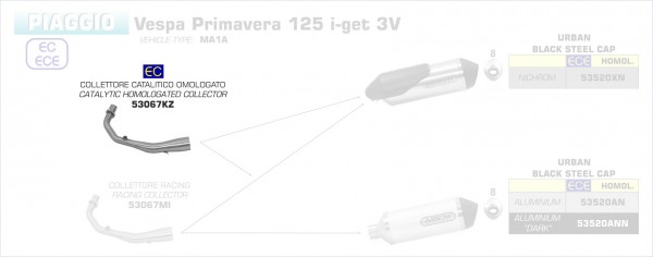53067KZ-Arrow Krümmer mit Kat für Urban Endschalldämpfer Piaggio Vespa Primavera