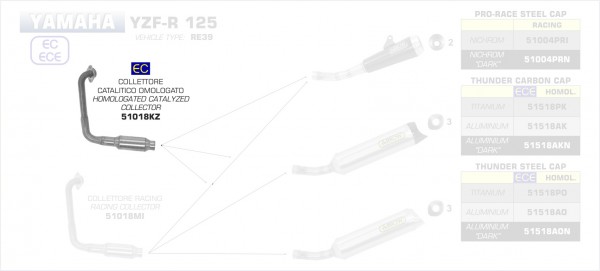 51018KZ-Arrow Krümmer mit Kat Yamaha YZF-R 125 19-20/MT-125 2020