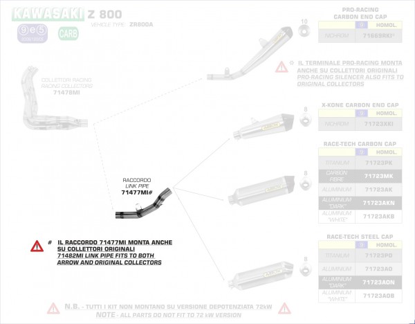 Arrow Zwischenrohr für Endschalldämfer Race-Tech Kawasaki Z 800 13-16