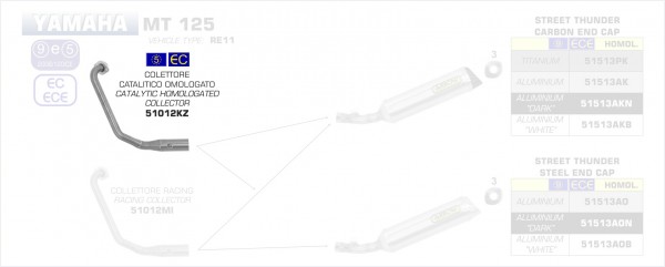 51012KZ-Arrow Krümmer mit Kat für Arrow Schalldämpfer Yamaha MT 125 14-19