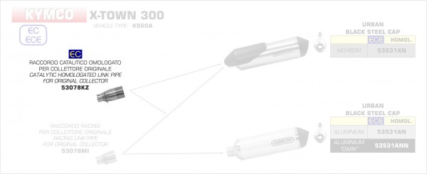 53078KZ-Arrow Verbindungsrohr mit Kat KYMCO X-TOWN 300 16/20