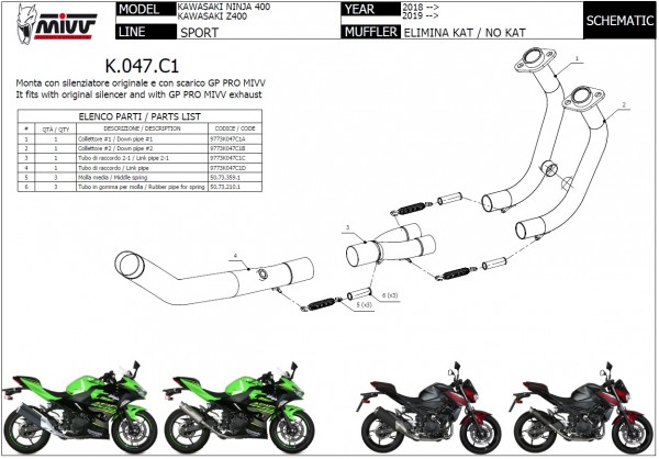 K.047.C1-MIVV Katersatzrohr KAWASAKI NINJA 400 2018 &gt;