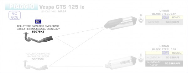 53075KZ-Arrow Verbindungsrohr mit Kat Vespa GTS 125 17-18